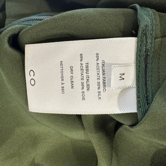 CO Olive Green Wrap Top MEDIUM Balloon Sleeve Career Mockneck Silk Designer $900 - Picture 11 of 12